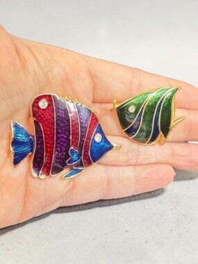 Tropical Fish Brooch Set with Colorful Enamel